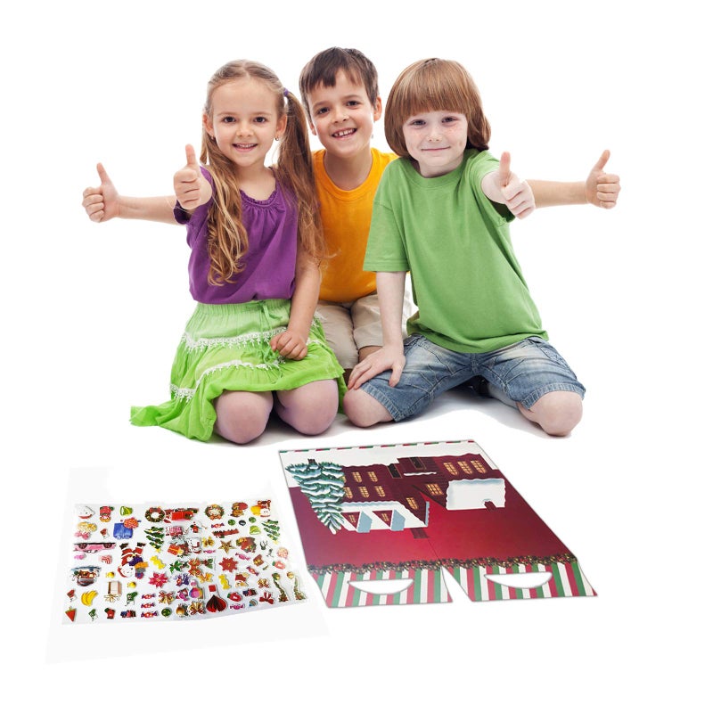 Dream Loom Puffy Sticker Play Set, Creative Toy with Double-Sided Printing 4 Kinds of Christmas Folding Scenes, 110 Reusable Xmas Puffy Stickers (Multicolor) - Image 3